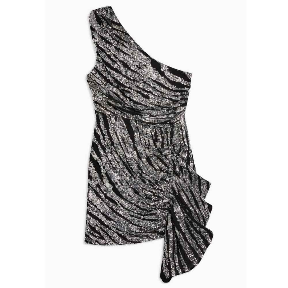 Topshop sequin one shoulder ruffle dress